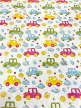 Cute Colorful Car Handblock Printed Kids Cotton Bedsheet