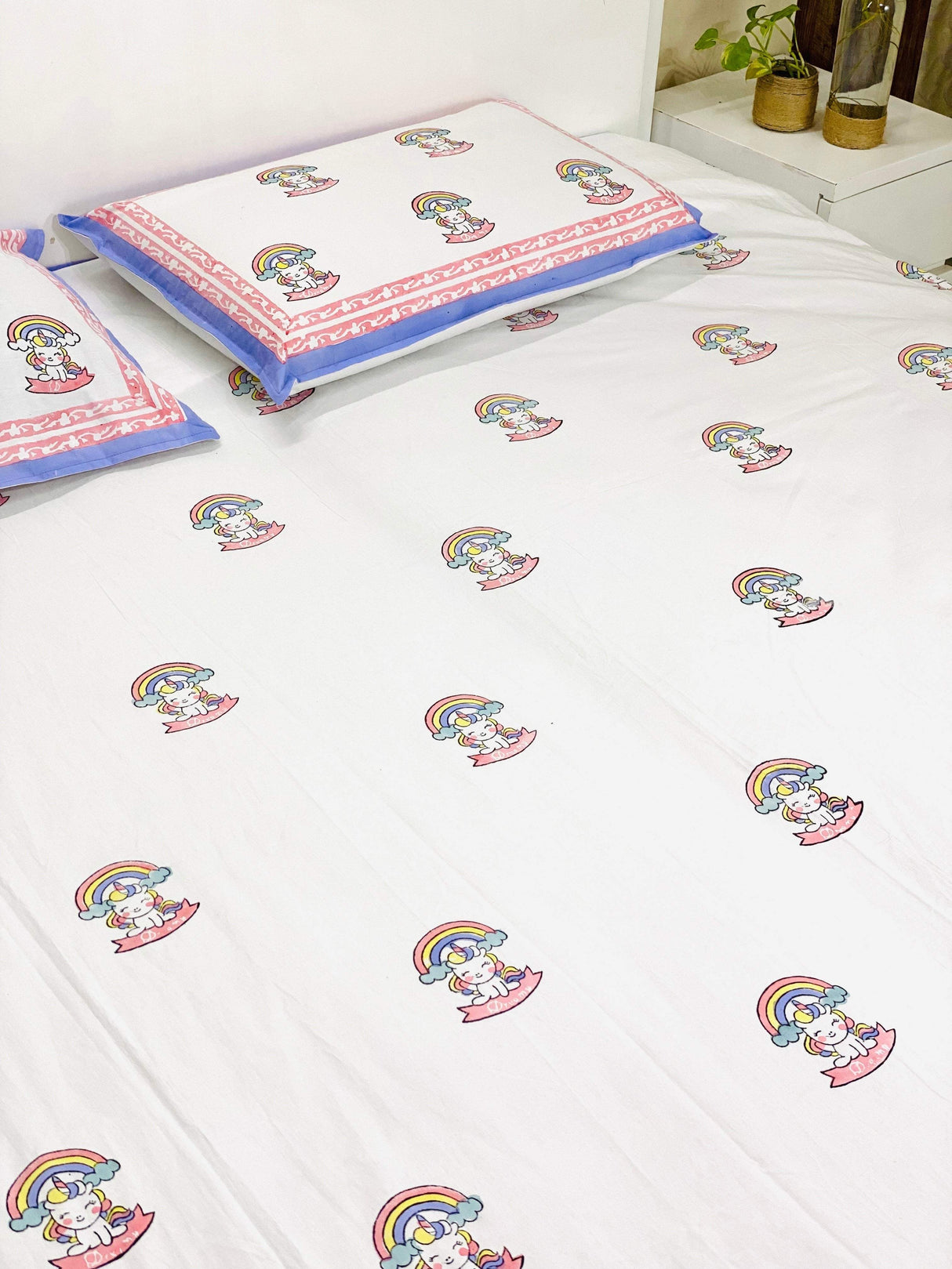 Unicorn Blockprint Cotton Bedsheet