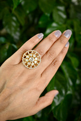 Handcrafted Adjustable 92.5 Silver Ring with Moissanite polki