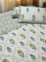 KING Size Quilted Blockprint REVERSIBLE Mulmul Bedcover (108*108 inches)