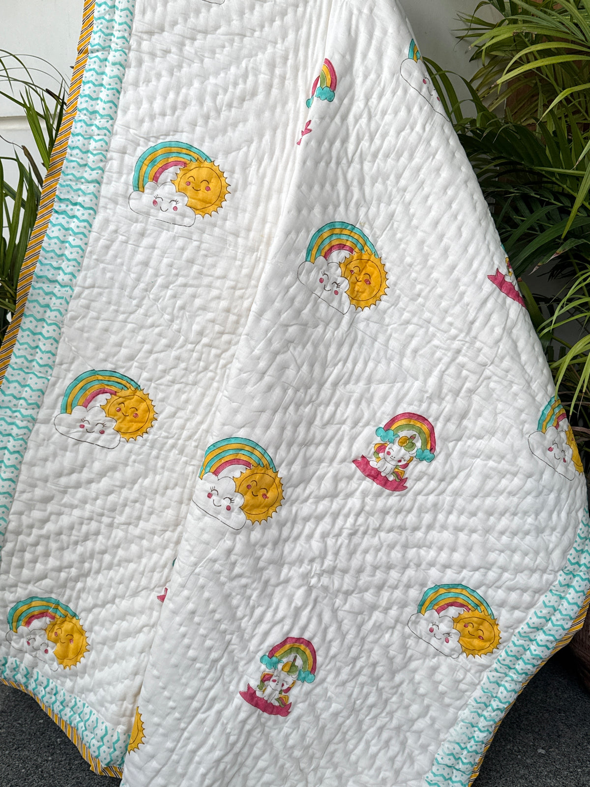 Unicorn Hand Block Printed Cotton Reversible Kids Quilt