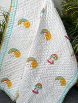 Unicorn Hand Block Printed Cotton Reversible Kids Quilt