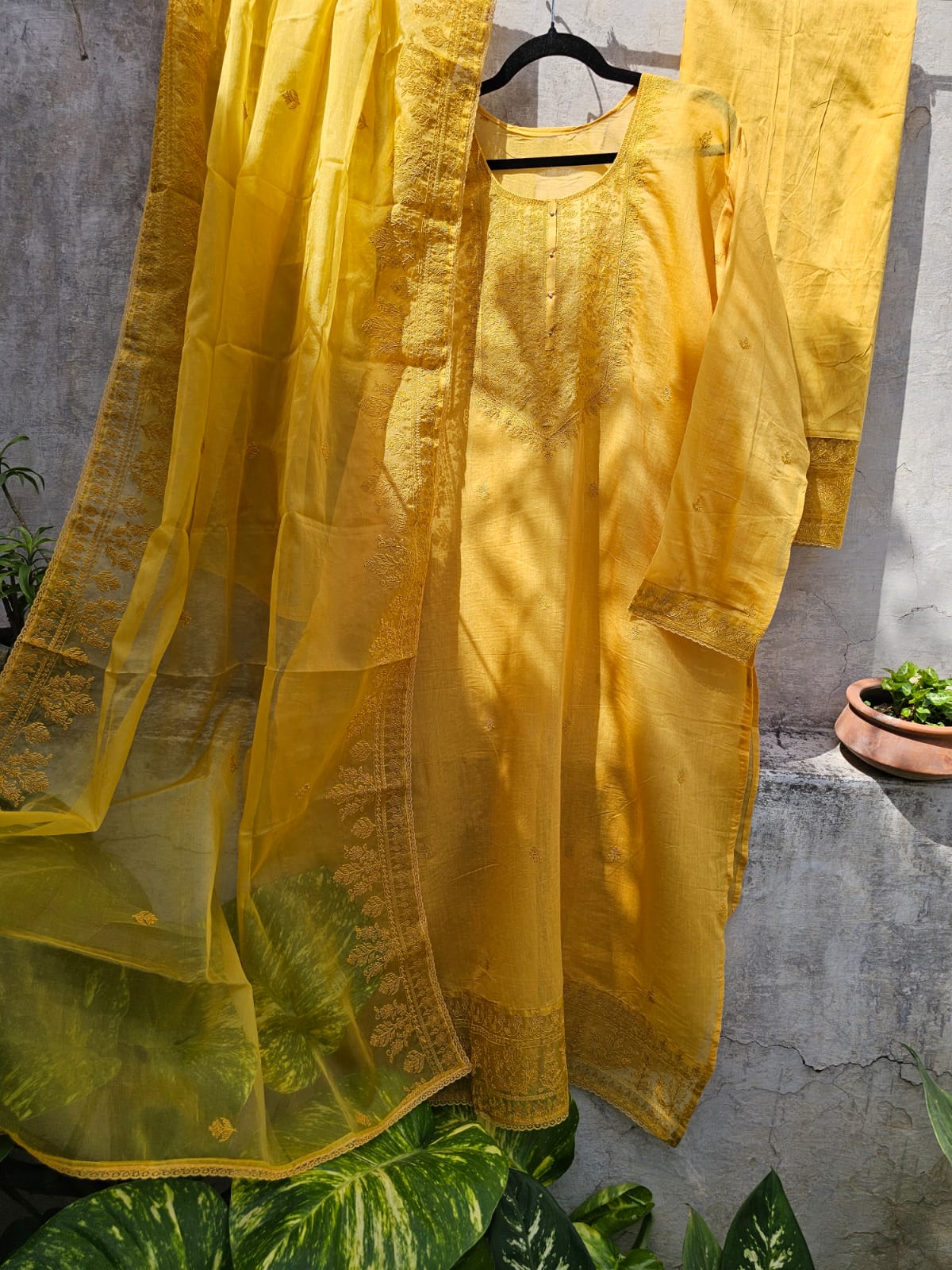Chanderi Semi-stitched Suit Set
