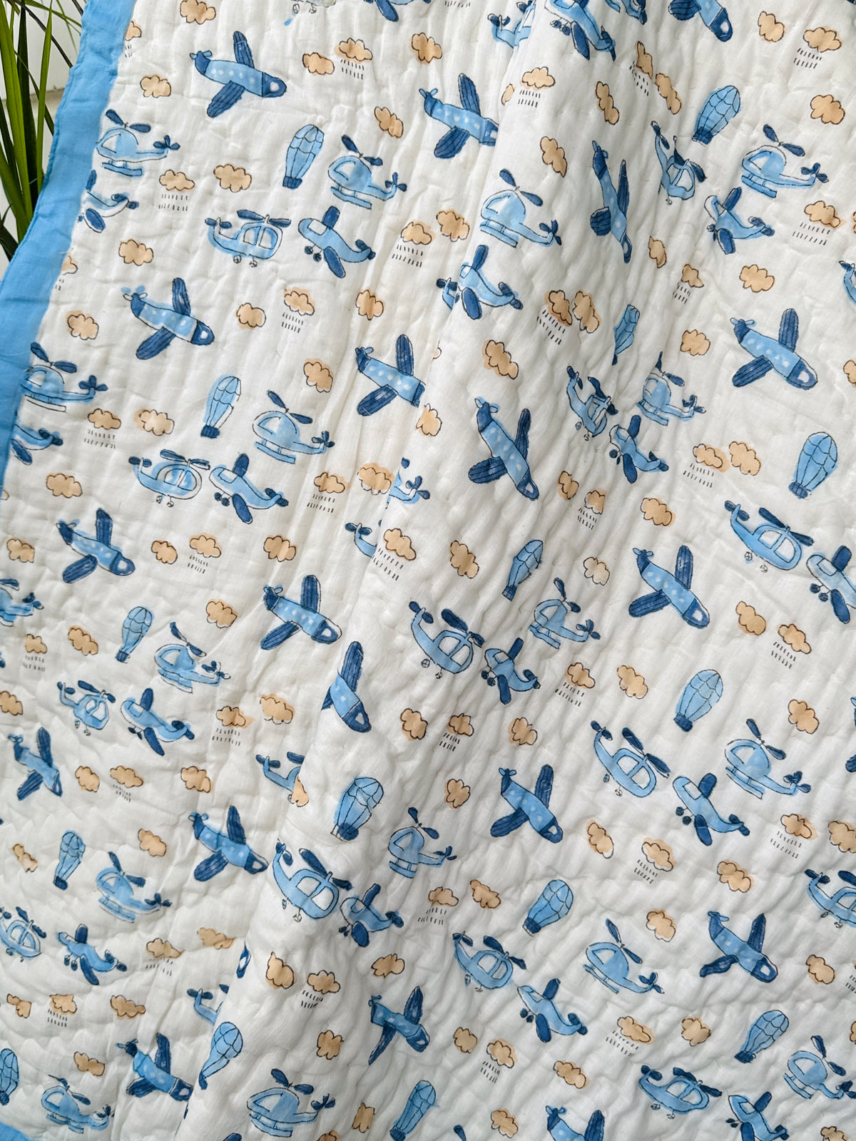 Blue Airplane & Helicopter Layered Kids Quilt