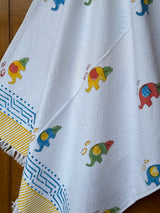 Colorful Elephants Blockprint Kids Towel – Cotton Jacquard Weave