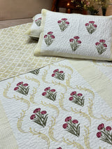 KING Size Quilted Blockprint REVERSIBLE Mulmul Bedcover (108*108 inches)