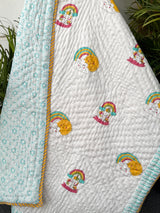 Unicorn Hand Block Printed Cotton Reversible Kids Quilt