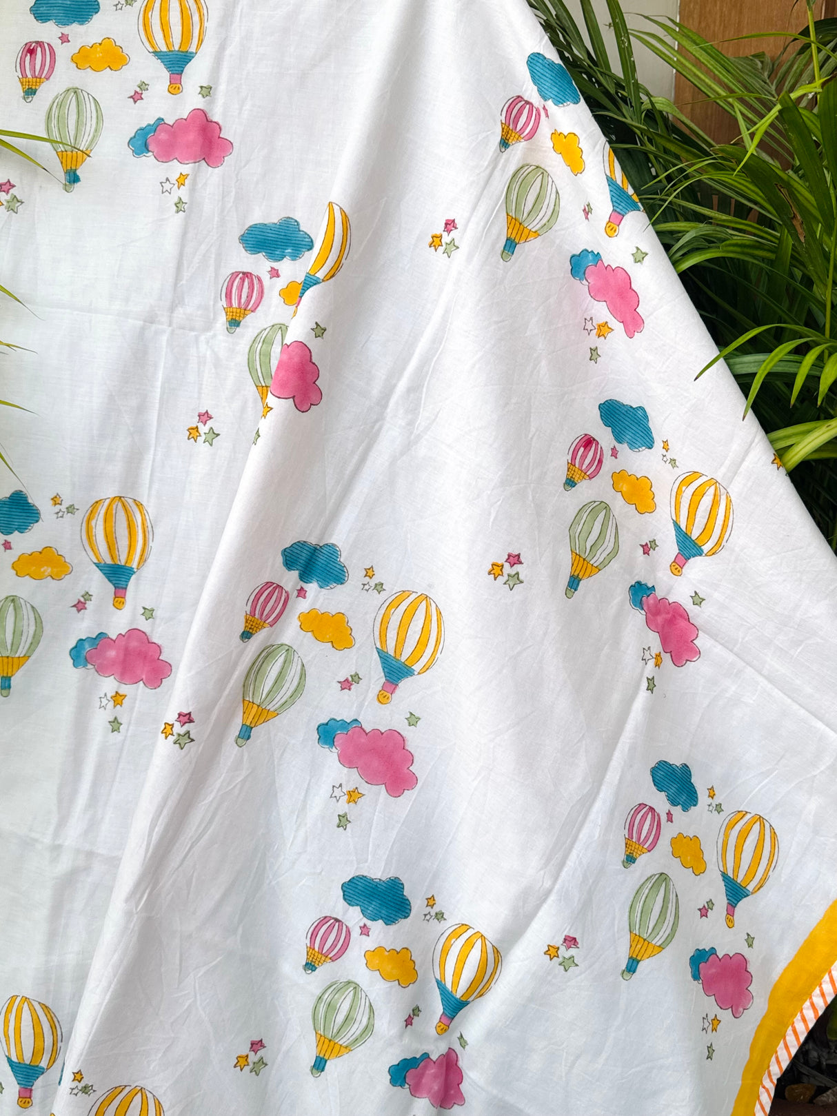 Yellow Hot Air Balloon Layered Kids Blanket