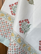 Elegant Flowers Blockprint Cotton Towel- Waffle Weave