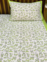 Green Panda Blockprint Cotton Bedsheet