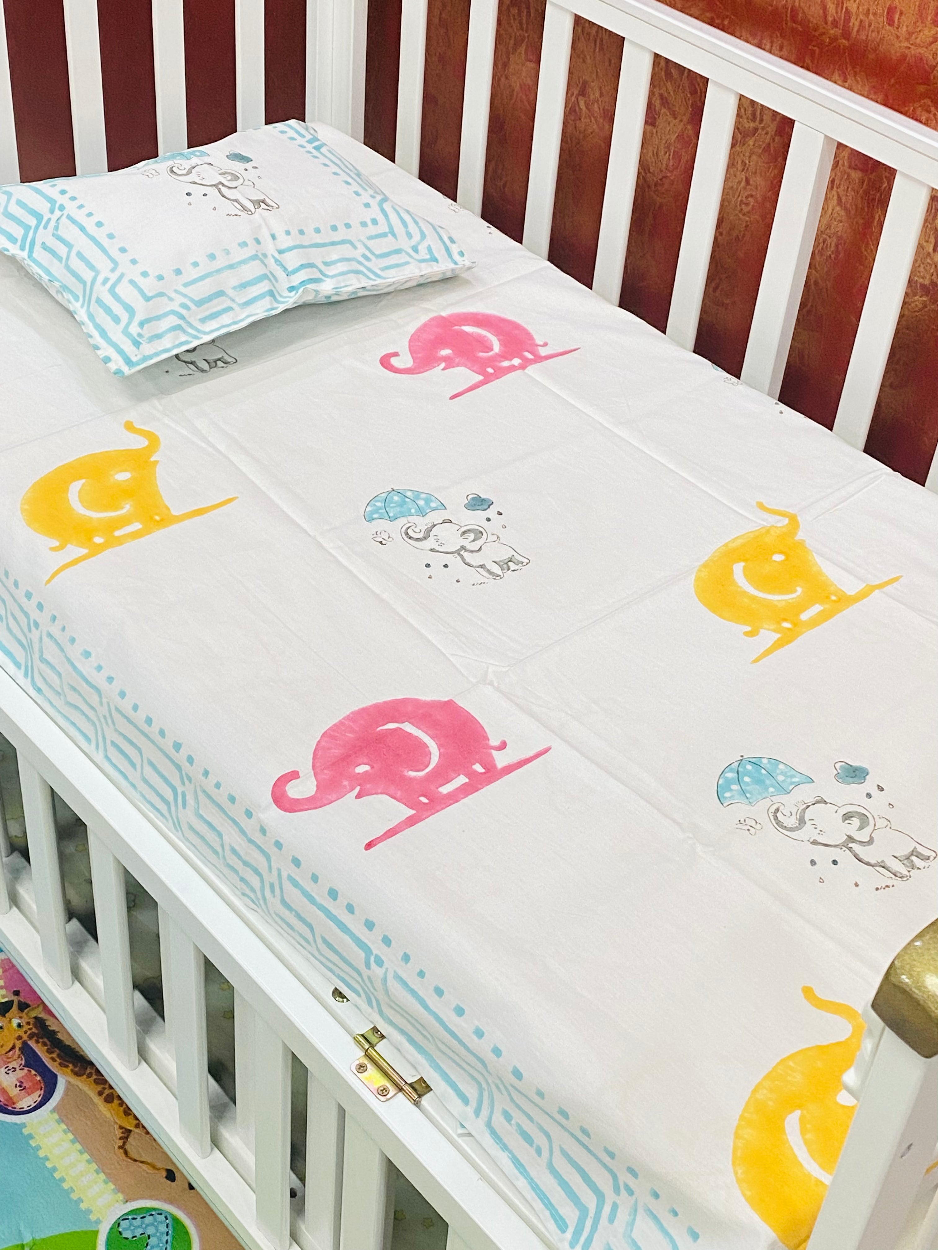 Cot Sheet- Elephant Blockprint Cotton -Cot Size (60-40 inches)