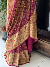 Handloom Pure Georgette Bandhani Saree with Beautiful Garden Theme Border