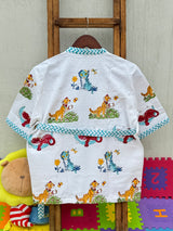 Tiger Kids Bathrobe-Cotton Waffle Blockprint