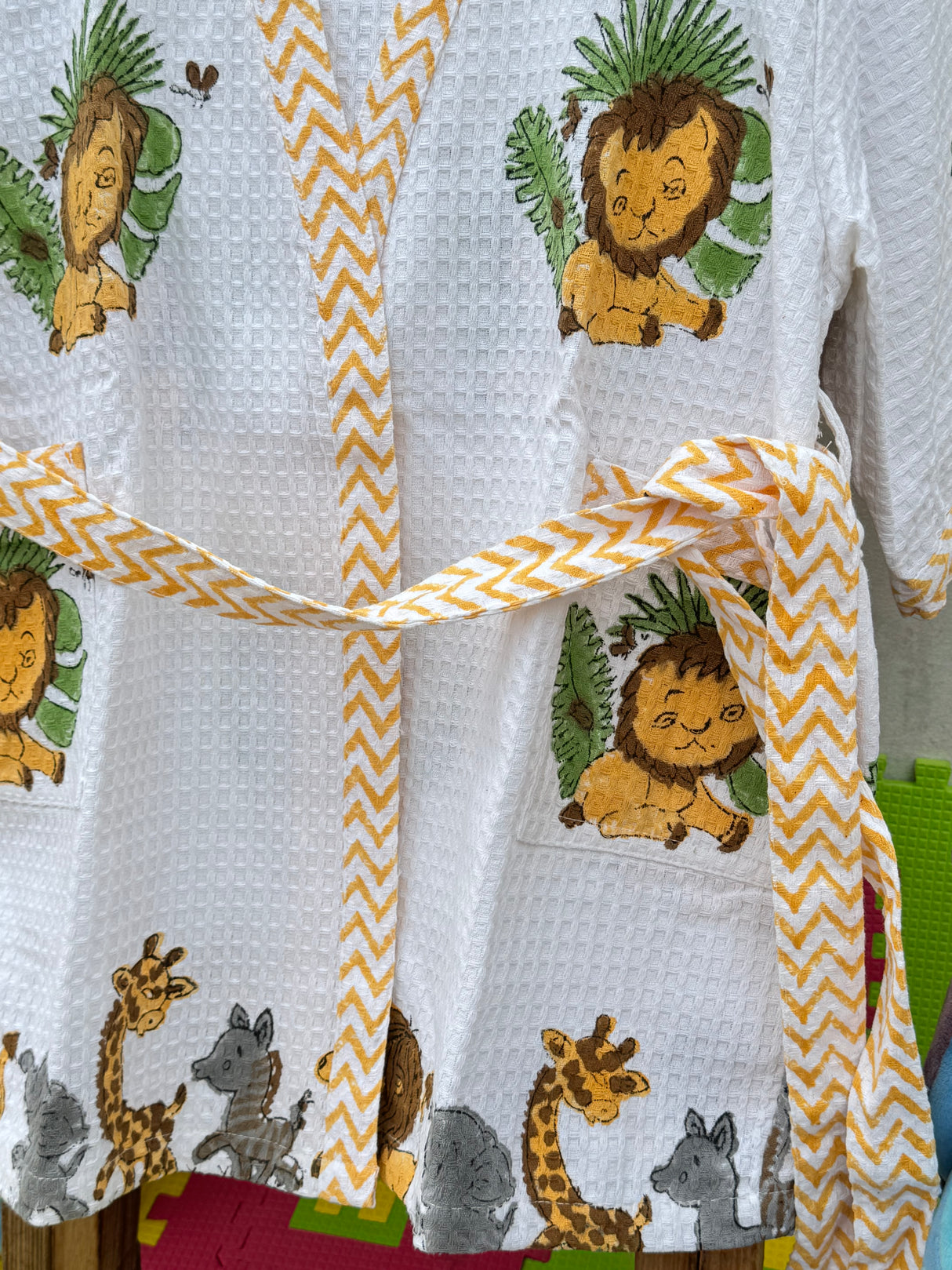 Lion Safari- Kids Cotton Waffle Bathrobe