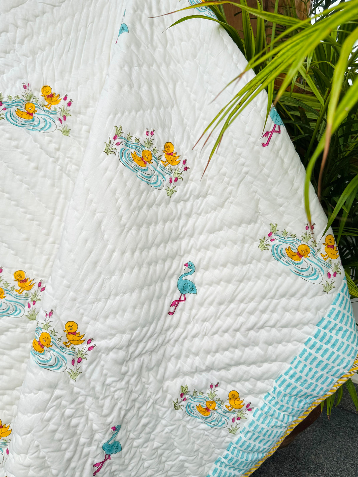 Birds Blockprint Kids Quilt