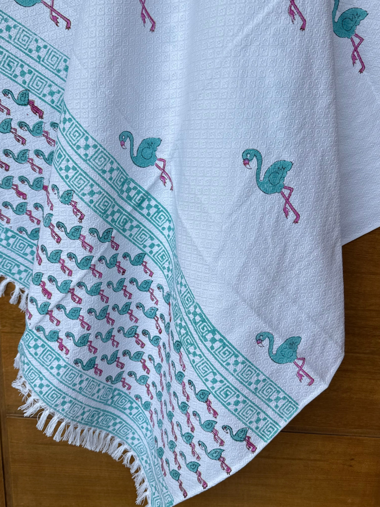 Flamingo Blockprint Kids Towel – Cotton Jacquard Weave