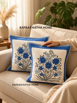 Pair of Quilted Handblock Printed Cushion Covers- 16*16 inches