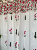 Elegant Pink Floral Blockprint Cotton Curtain