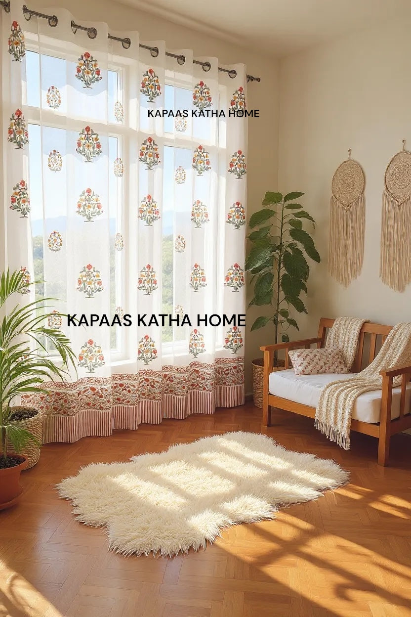Floral Jaipur Blockprint Cotton Curtain