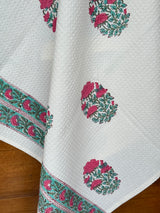 Pretty Rose Blockprint Cotton Towel- Waffle Weave