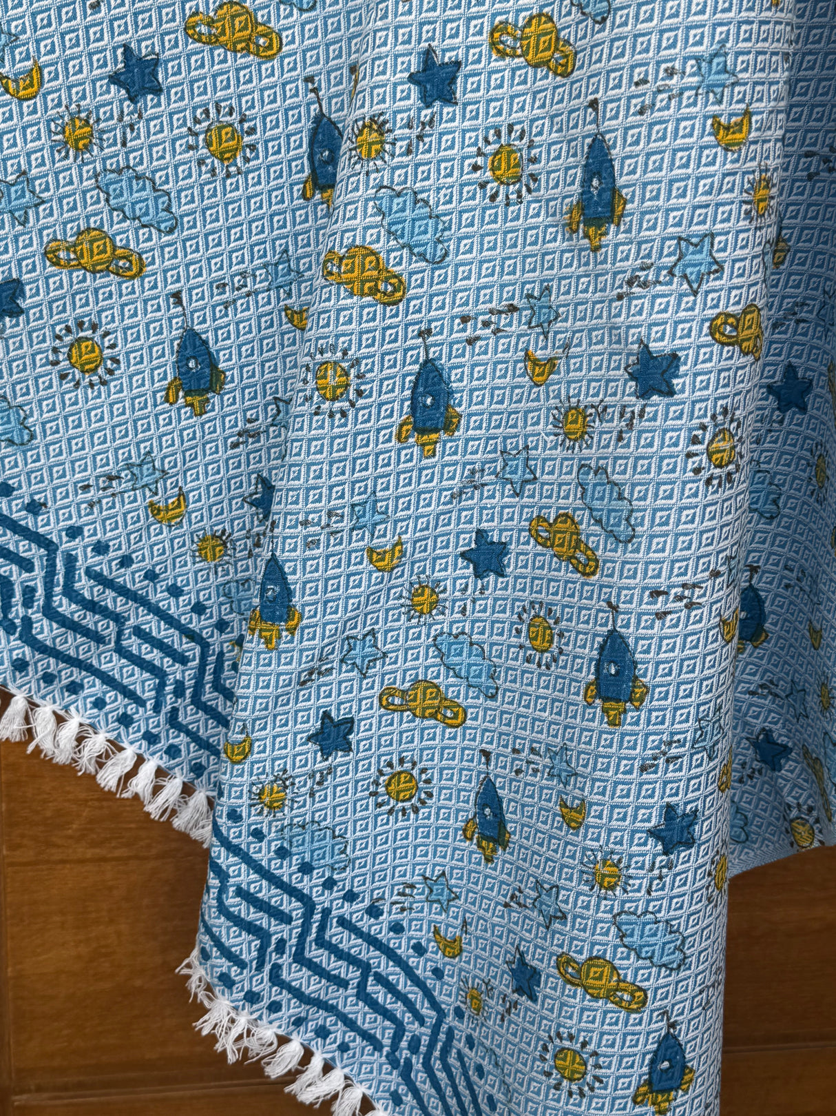 Space Adventure Blockprint Kids Towel – Cotton Jacquard Weave