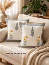 Pair of Quilted Handblock Printed Cushion Covers- 16*16 inches