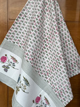 Rose Flowers Blockprint Cotton Towel- Waffle Weave