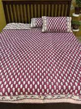 KING Size Quilted Blockprint REVERSIBLE Mulmul Bedcover (108*108 inches)