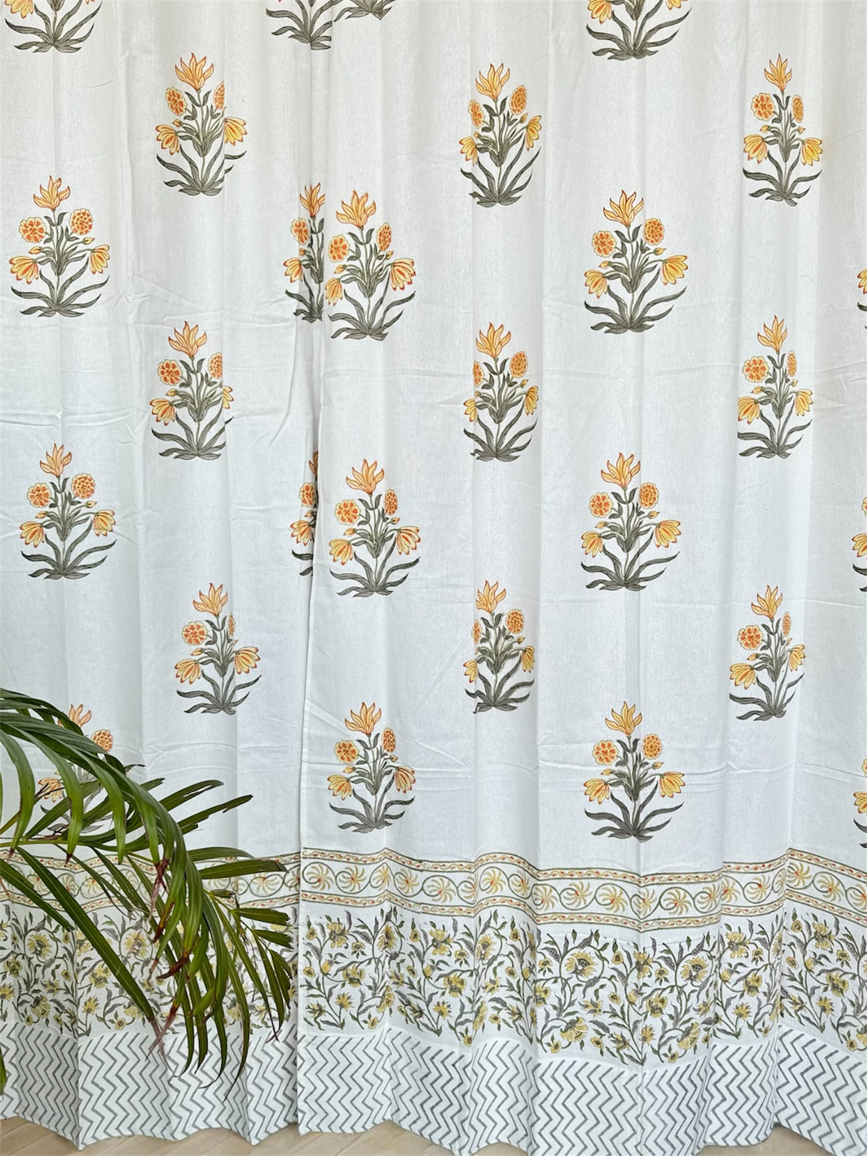 Beautiful Yellow Floral Blockprint Cotton Curtain