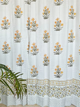 Beautiful Yellow Floral Blockprint Cotton Curtain