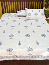 Double Size Quilted Blockprint REVERSIBLE Mulmul Bedcover (90*108 inches)