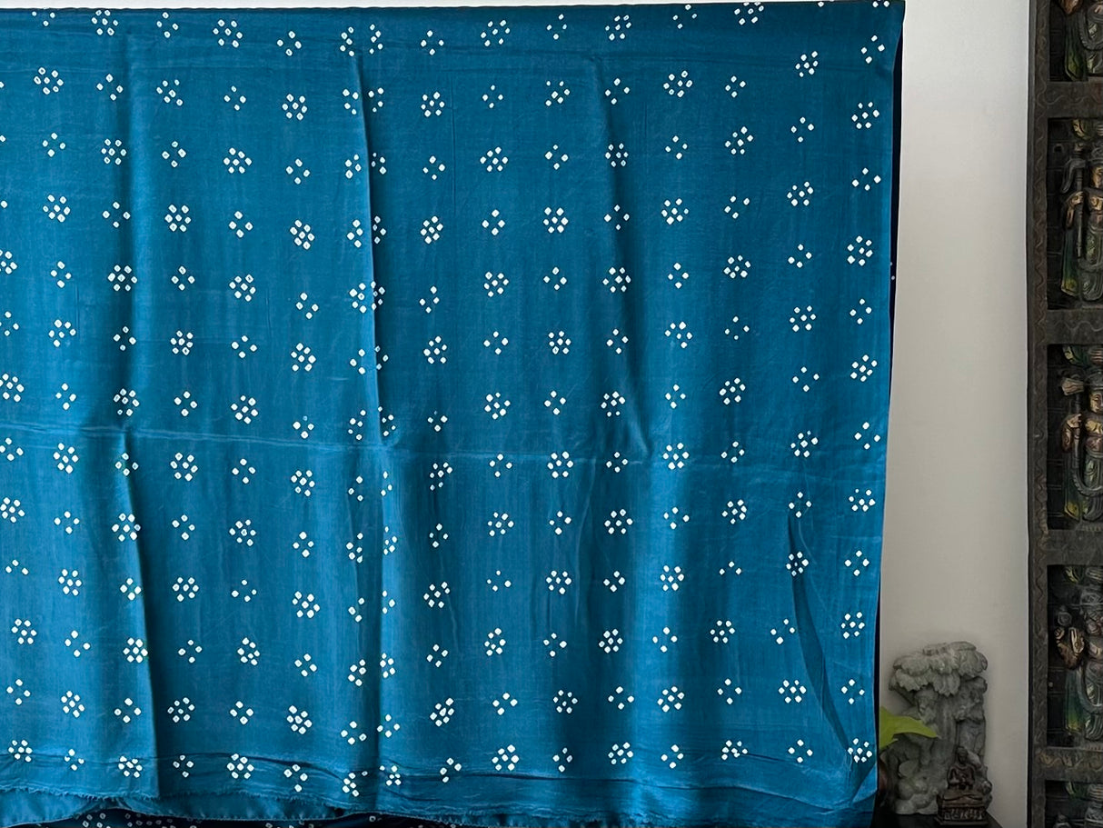 Blue Floral Pure Gajji Silk Bandhani Saree