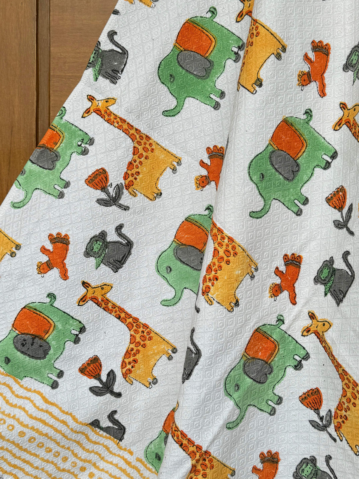 Elephant Giraffe Blockprint Kids Towel – Cotton Jacquard Weave