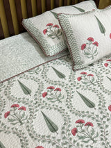 KING Size Quilted Blockprint REVERSIBLE Mulmul Bedcover (108*108 inches)