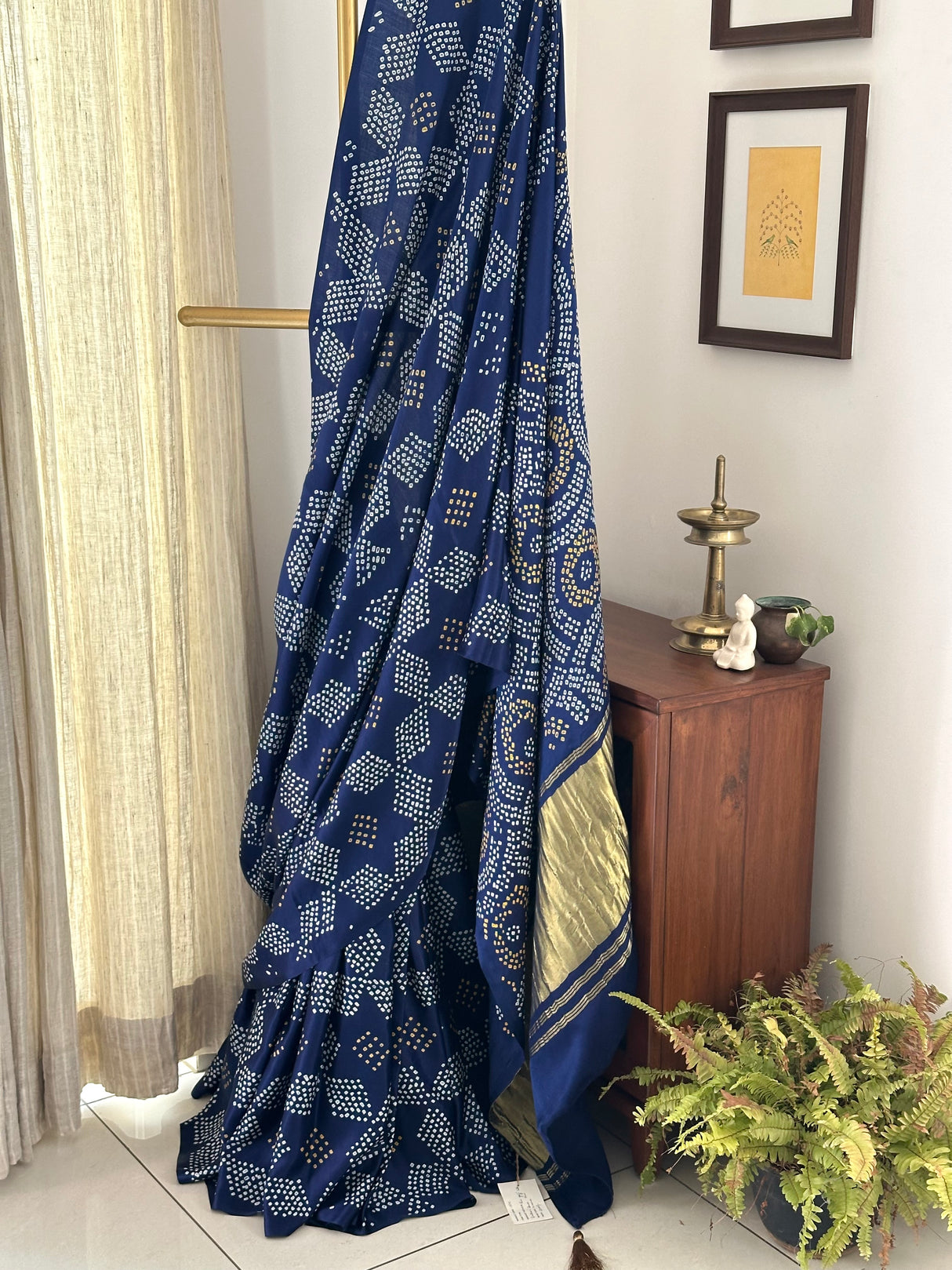 Blue Pure Gajji Silk Bandhani Saree