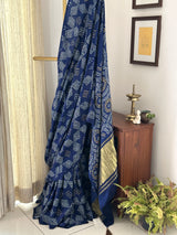 Blue Floral Pure Gajji Silk Bandhani Saree