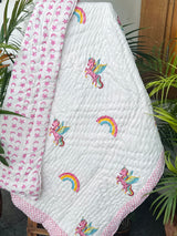 Unicorn Hand Block Printed Cotton Reversible Kids Quilt