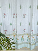 Elegant Floral Blockprint Cotton Curtain
