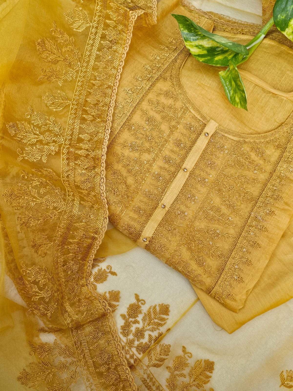 Chanderi Semi-stitched Suit Set