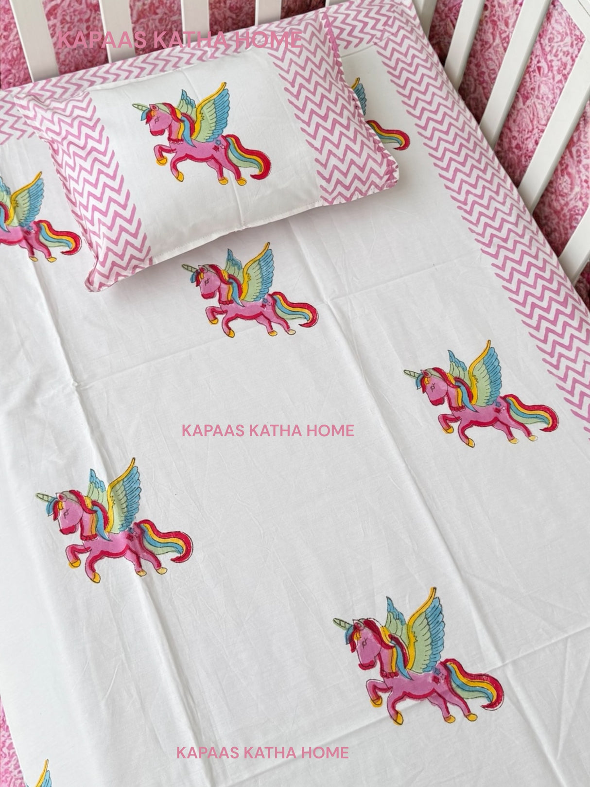 Unicorn Blockprint Cot/Crib Sheet (60-40 inches)