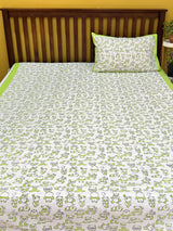 Green Panda Blockprint Cotton Bedsheet