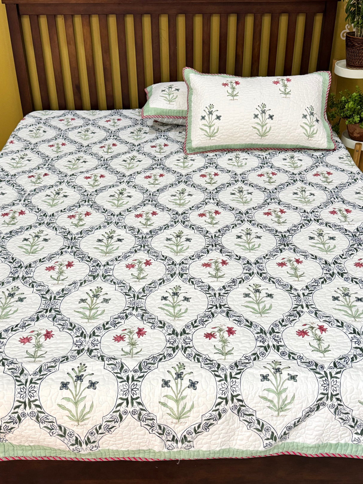 Double Size Quilted Blockprint REVERSIBLE Mulmul Bedcover (90*108 inches)