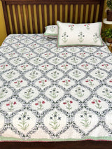 Double Size Quilted Blockprint REVERSIBLE Mulmul Bedcover (90*108 inches)