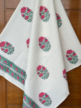 Pretty Rose Blockprint Cotton Towel- Waffle Weave