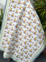Dinosaur Good Vibes Hand Block Printed Cotton Reversible Kids Quilt