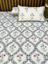 Double Size Quilted Blockprint REVERSIBLE Mulmul Bedcover (90*108 inches)