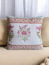 Pair of Quilted Handblock Printed Cushion Covers- 16*16 inches