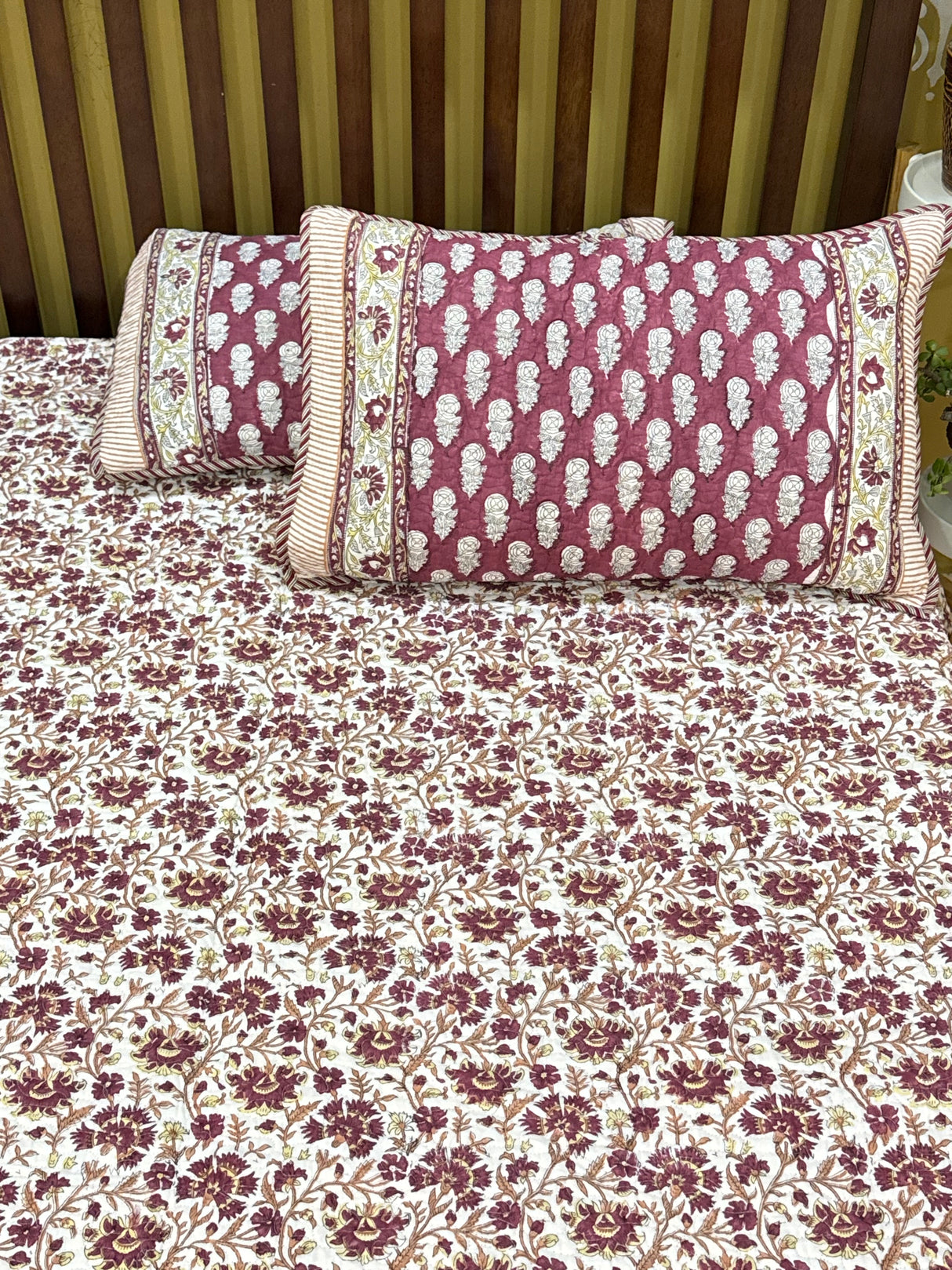 KING Size Quilted Blockprint REVERSIBLE Mulmul Bedcover (108*108 inches)