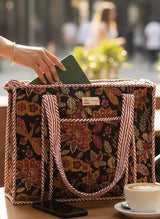 Black Floral Pattern Lightweight Tote Bag