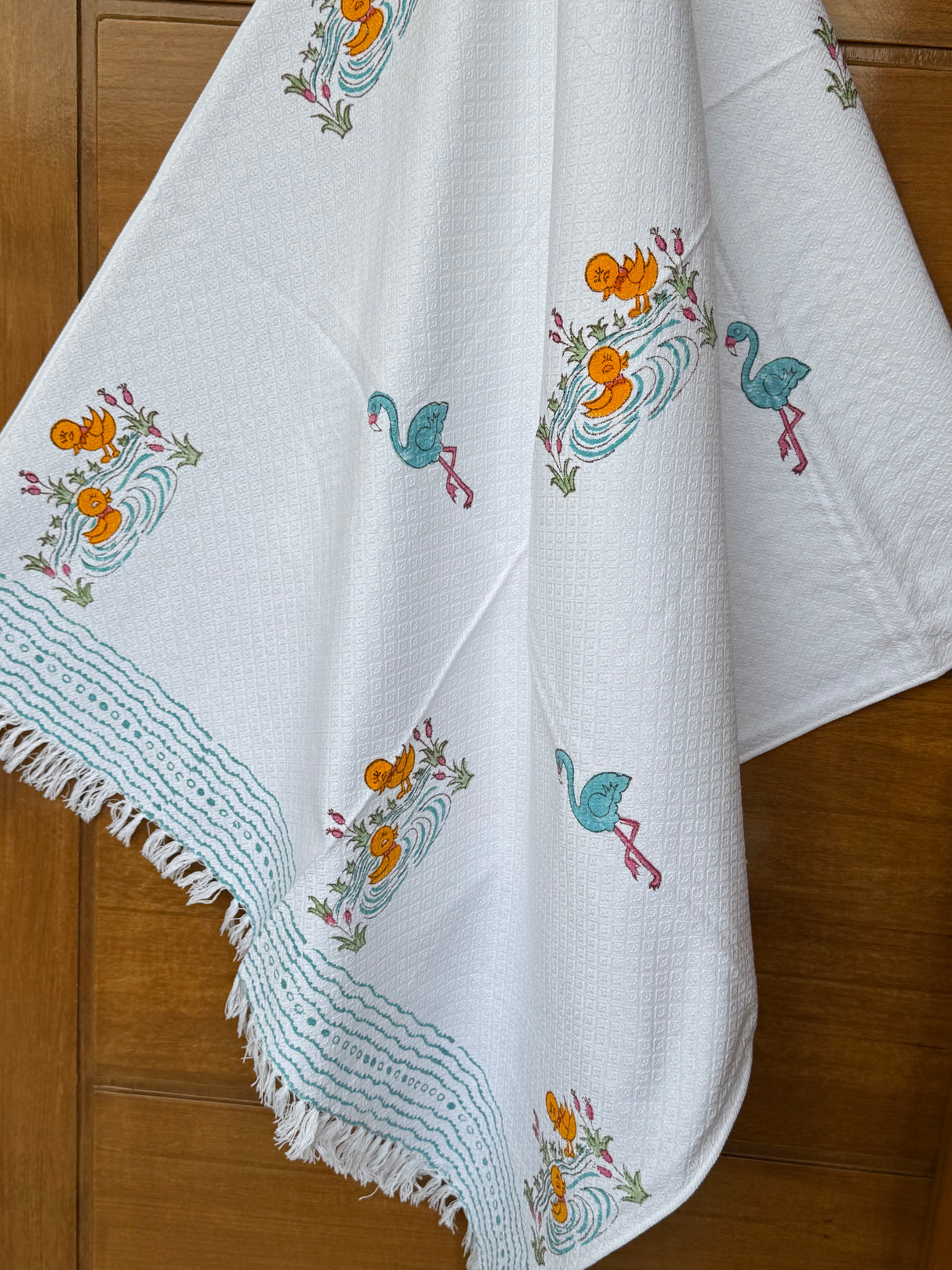 Cute Birds Blockprint Kids Towel – Cotton Jacquard Weave